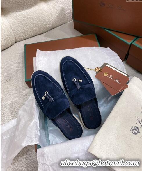 ​Best Price Loro Piana Suede Flat Mules 050703 Blue 2024