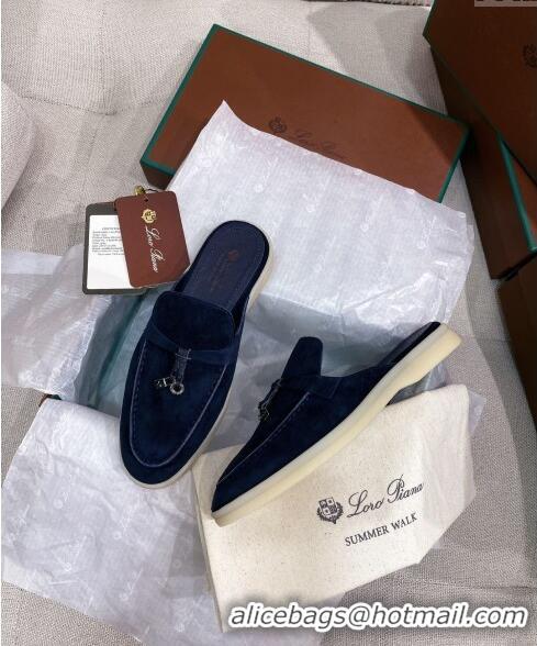 ​Best Price Loro Piana Suede Flat Mules 050703 Blue 2024