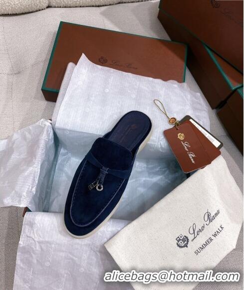 ​Best Price Loro Piana Suede Flat Mules 050703 Blue 2024