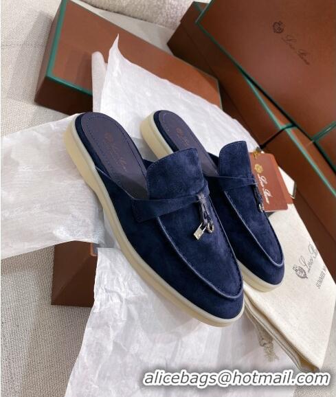 ​Best Price Loro Piana Suede Flat Mules 050703 Blue 2024