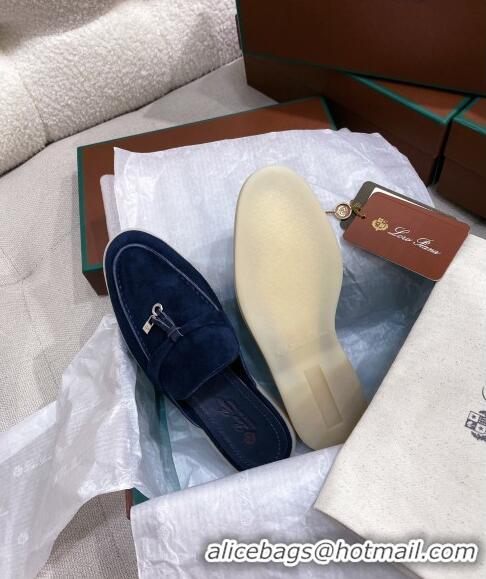 ​Best Price Loro Piana Suede Flat Mules 050703 Blue 2024