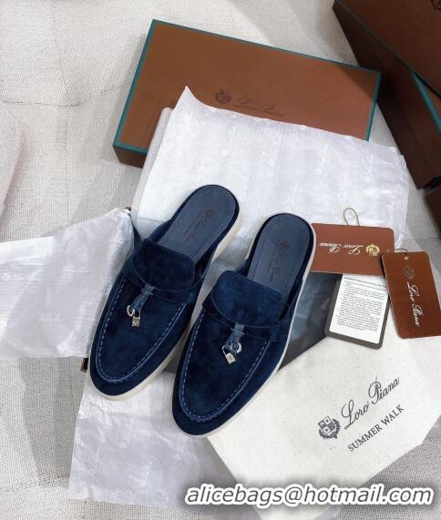 ​Cheapest Loro Piana Suede Flat Mules 050704 Blue 2024