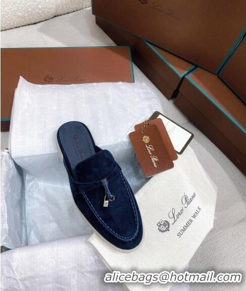 ​Cheapest Loro Piana Suede Flat Mules 050704 Blue 2024