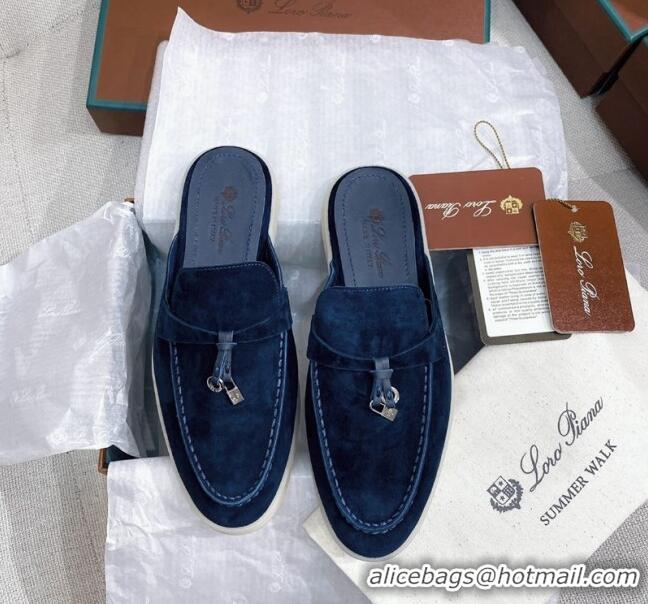 ​Cheapest Loro Piana Suede Flat Mules 050704 Blue 2024