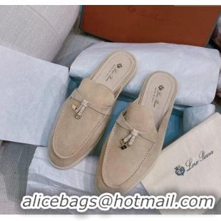 Best Price Loro Piana Suede Flat Mules 050705 Beige 2024