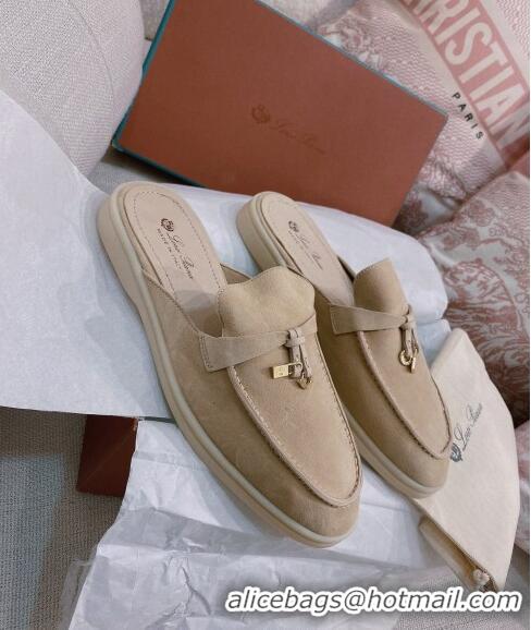 Best Price Loro Piana Suede Flat Mules 050705 Beige 2024