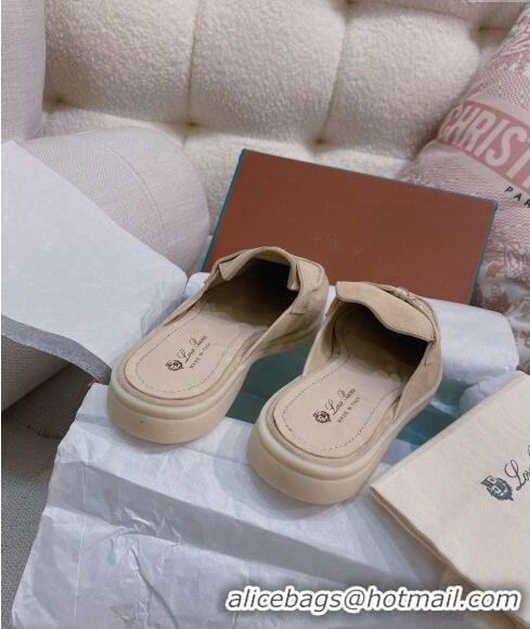 Best Price Loro Piana Suede Flat Mules 050705 Beige 2024