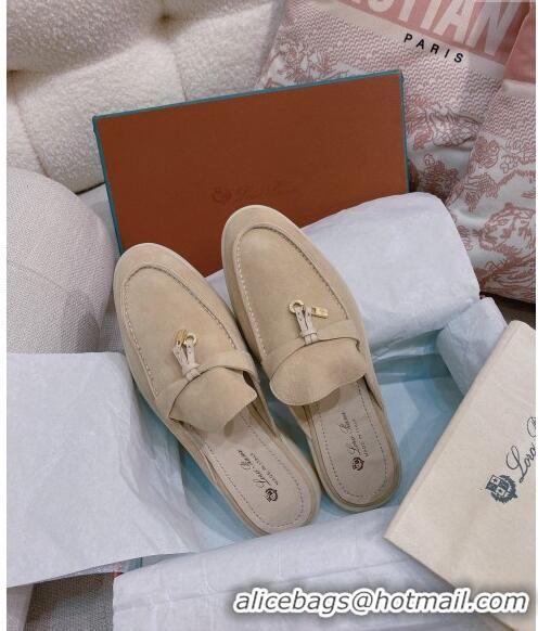 Best Price Loro Piana Suede Flat Mules 050705 Beige 2024