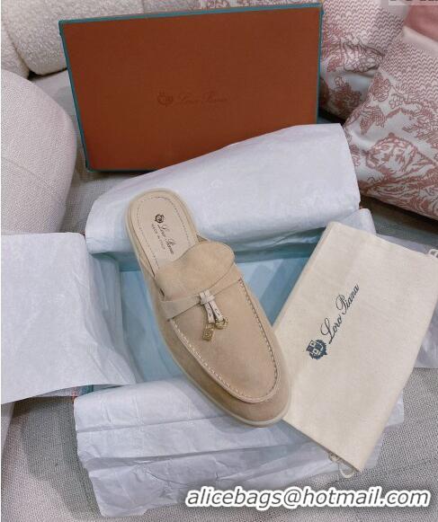 Best Price Loro Piana Suede Flat Mules 050705 Beige 2024