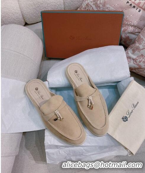 Best Price Loro Piana Suede Flat Mules 050705 Beige 2024