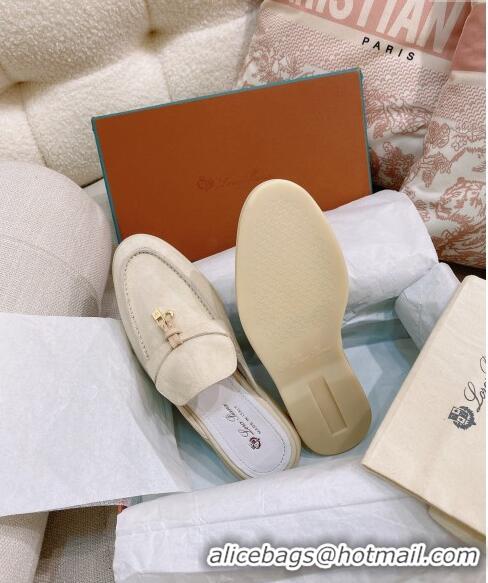 ​Fashion Discount Loro Piana Suede Flat Mules 050706 Pale Beige 2024