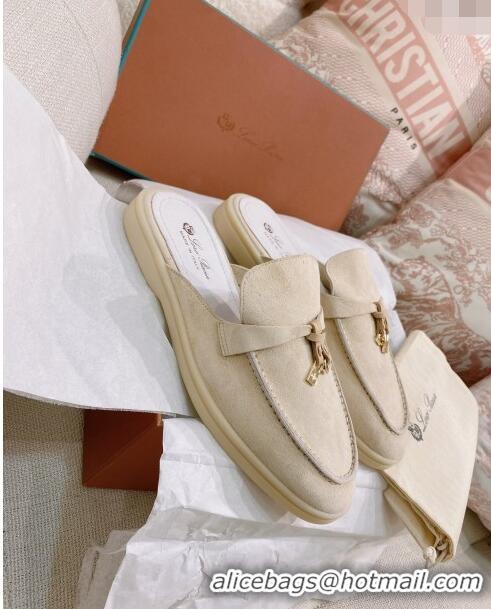 ​Fashion Discount Loro Piana Suede Flat Mules 050706 Pale Beige 2024