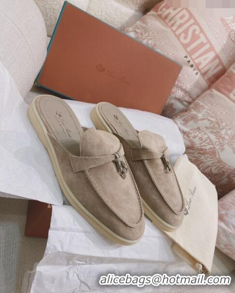 Cheapest Loro Piana Suede Flat Mules 050706 Grey 2024