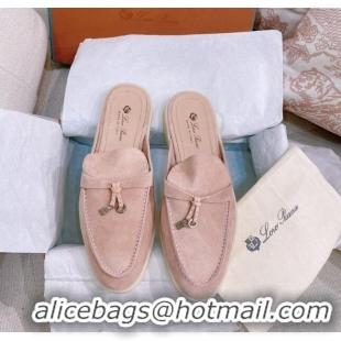 ​Best Price Loro Piana Suede Flat Mules 0507 Pale Pink 2024