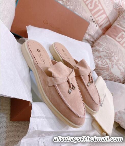 ​Best Price Loro Piana Suede Flat Mules 0507 Pale Pink 2024