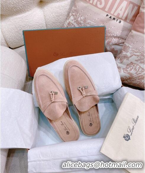 ​Best Price Loro Piana Suede Flat Mules 0507 Pale Pink 2024