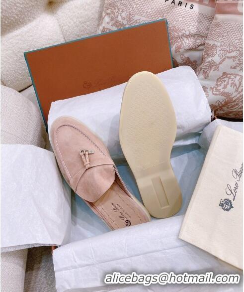 ​Best Price Loro Piana Suede Flat Mules 0507 Pale Pink 2024