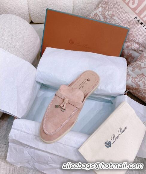 ​Best Price Loro Piana Suede Flat Mules 0507 Pale Pink 2024