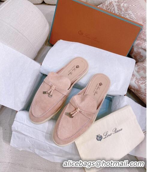 ​Best Price Loro Piana Suede Flat Mules 0507 Pale Pink 2024