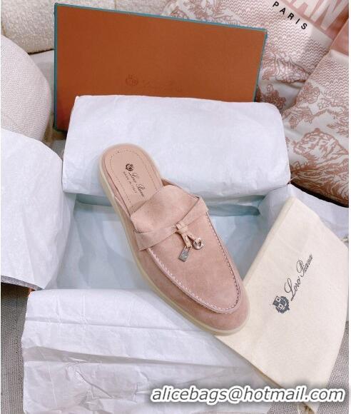 ​Best Price Loro Piana Suede Flat Mules 0507 Pale Pink 2024