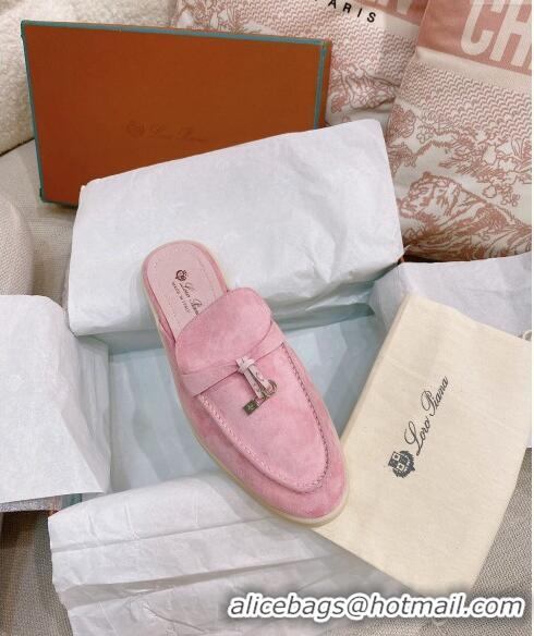 Good Quality Loro Piana Suede Flat Mules 0507 Light Pink 2024