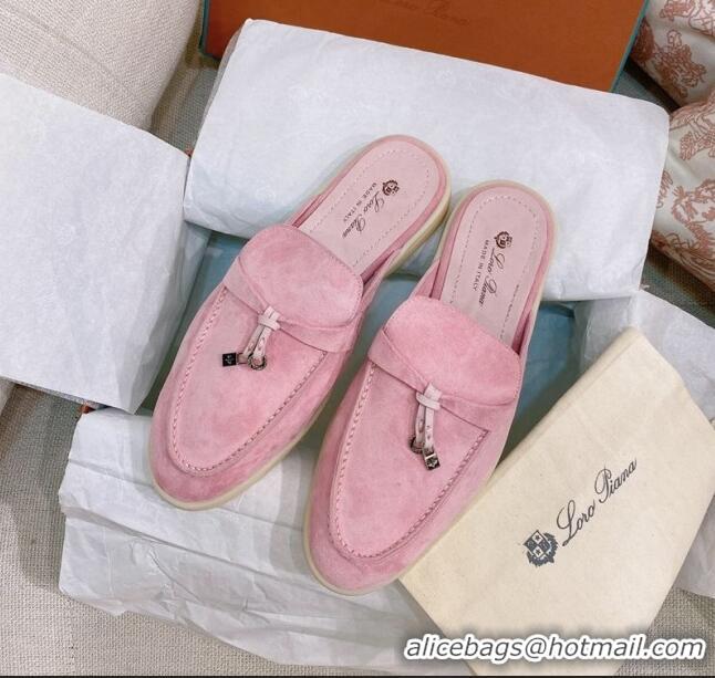 Good Quality Loro Piana Suede Flat Mules 0507 Light Pink 2024