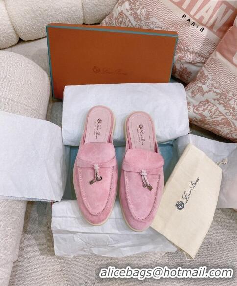 Good Quality Loro Piana Suede Flat Mules 0507 Light Pink 2024