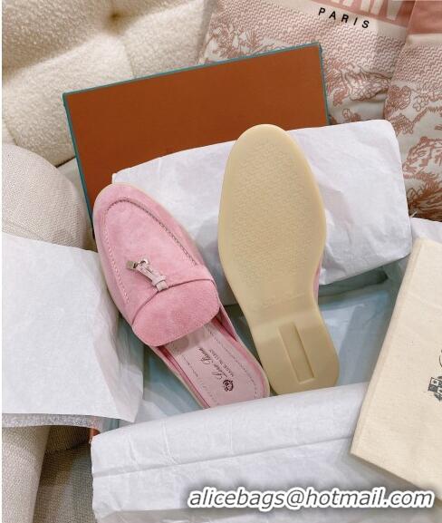 Good Quality Loro Piana Suede Flat Mules 0507 Light Pink 2024