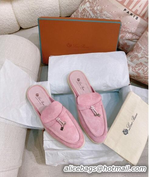 Good Quality Loro Piana Suede Flat Mules 0507 Light Pink 2024