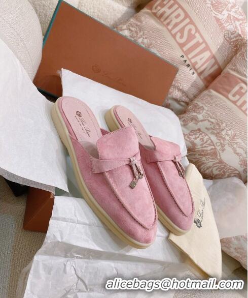 Good Quality Loro Piana Suede Flat Mules 0507 Light Pink 2024