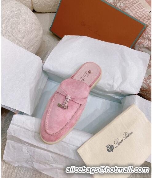 Good Quality Loro Piana Suede Flat Mules 0507 Light Pink 2024