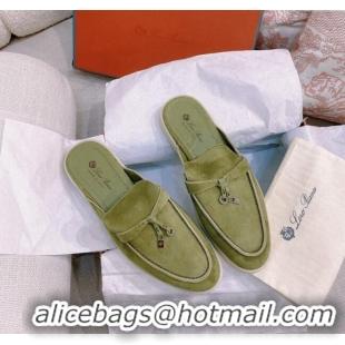 ​Top Grade Loro Piana Suede Flat Mules 050707 Green 2024