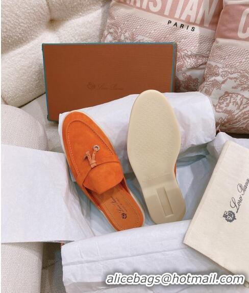 ​Luxury Classic Loro Piana Suede Flat Mules 0507 Orange 2024