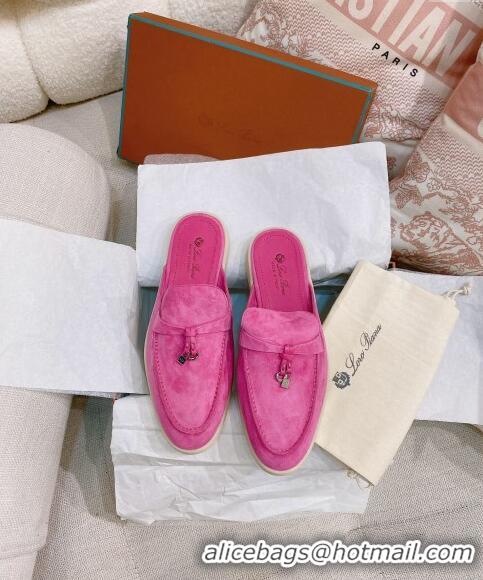 ​Top Design Loro Piana Suede Flat Mules 0507 Dark Pink 2024