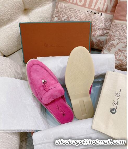 ​Top Design Loro Piana Suede Flat Mules 0507 Dark Pink 2024