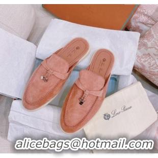 ​Promotional Loro Piana Suede Flat Mules 0507 Peachy Pink 2024