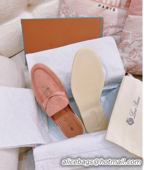 ​Promotional Loro Piana Suede Flat Mules 0507 Peachy Pink 2024