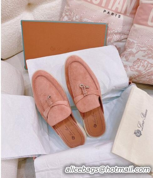 ​Promotional Loro Piana Suede Flat Mules 0507 Peachy Pink 2024