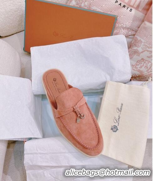 ​Promotional Loro Piana Suede Flat Mules 0507 Peachy Pink 2024