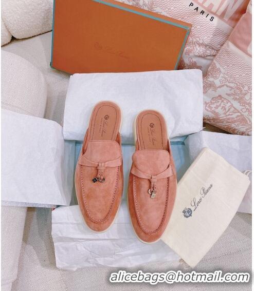 ​Promotional Loro Piana Suede Flat Mules 0507 Peachy Pink 2024