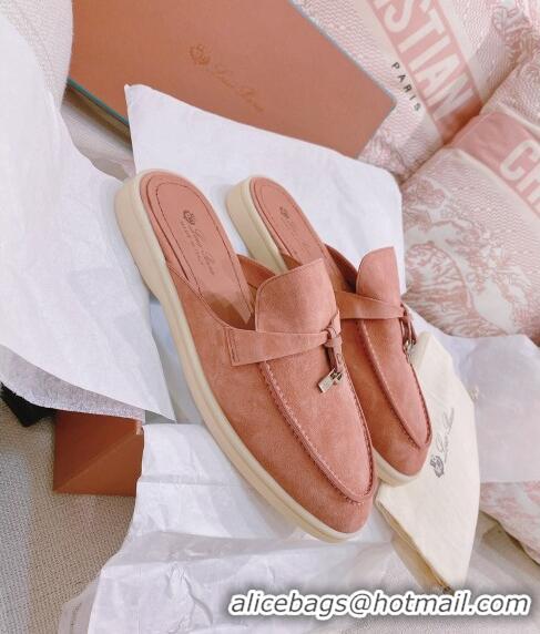 ​Promotional Loro Piana Suede Flat Mules 0507 Peachy Pink 2024