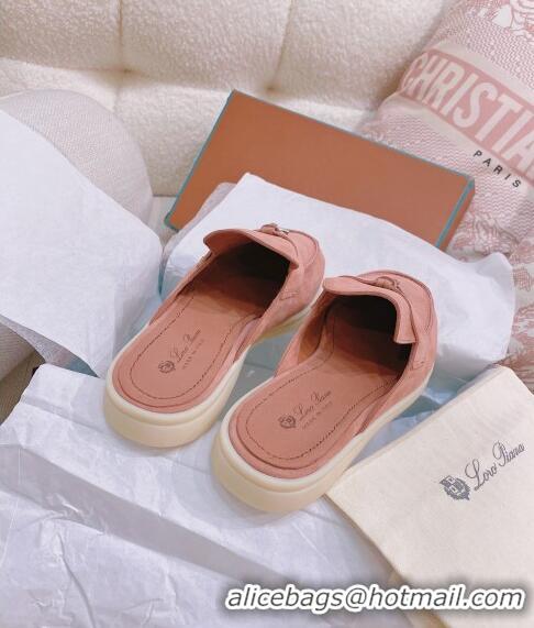 ​Promotional Loro Piana Suede Flat Mules 0507 Peachy Pink 2024