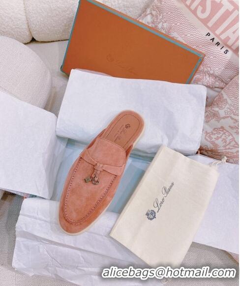 ​Promotional Loro Piana Suede Flat Mules 0507 Peachy Pink 2024