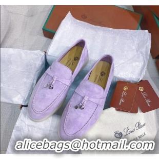 Super Quality Loro Piana Suede Flat Loafers 050702 Purple 2024