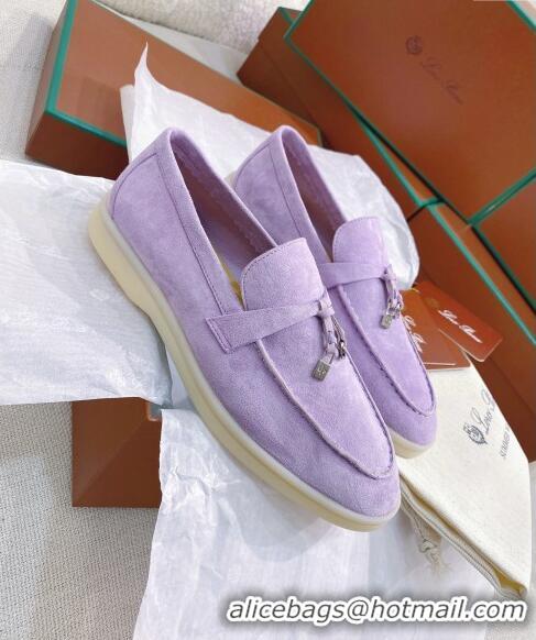 Super Quality Loro Piana Suede Flat Loafers 050702 Purple 2024