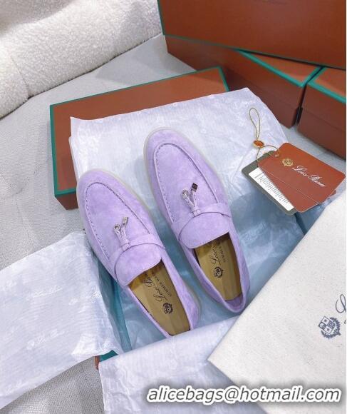 Super Quality Loro Piana Suede Flat Loafers 050702 Purple 2024