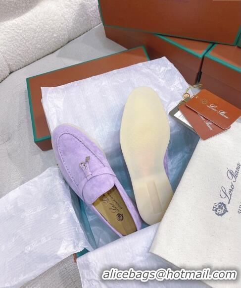 Super Quality Loro Piana Suede Flat Loafers 050702 Purple 2024