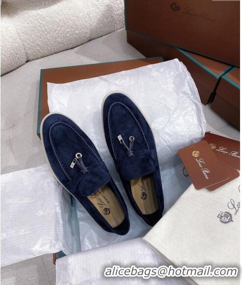 ​New Design Loro Piana Suede Flat Loafers 050703 Blue 2024