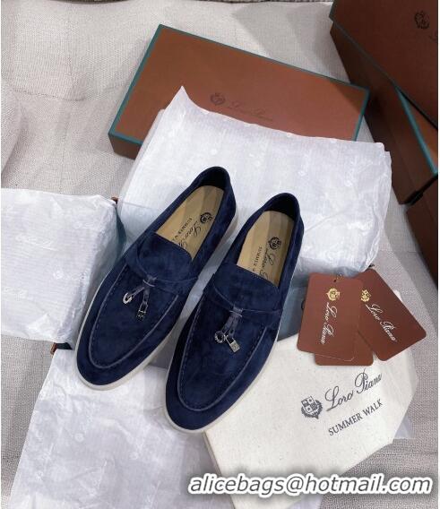 ​New Design Loro Piana Suede Flat Loafers 050703 Blue 2024