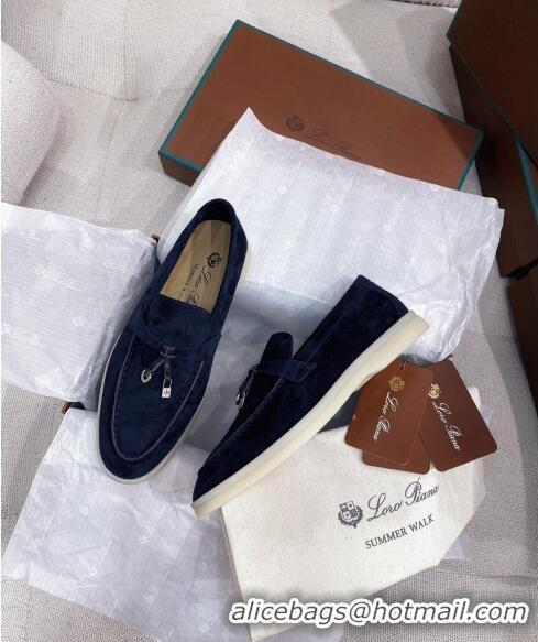 ​New Design Loro Piana Suede Flat Loafers 050703 Blue 2024